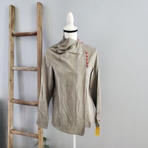 Lila Gray Lightweight Pullover Side Button Accent Mandarin Collar Top Size XS